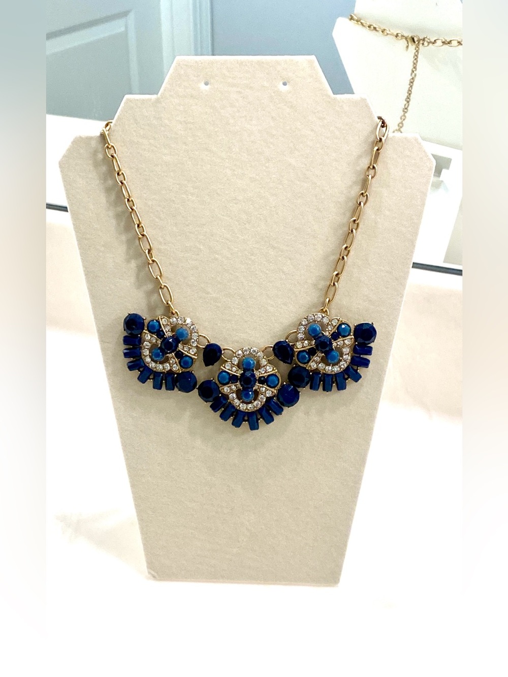 J. Crew Gold-Tone Cobalt Blue Crystal Statement Necklace